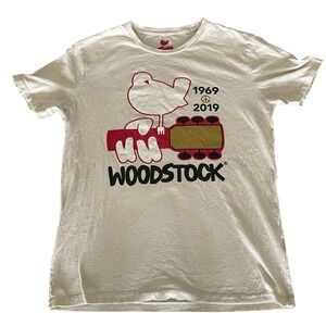 Lucky Brand Woodstock 50th Anniversary Tee SZ M White Graphic T-Shirt‎ 1969–2019